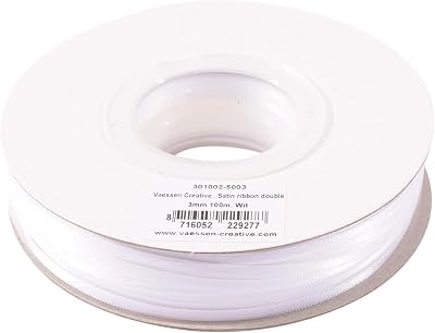 Vaessen Creative Satin Ribbon White 3mm x 100m Double-Sided Shine