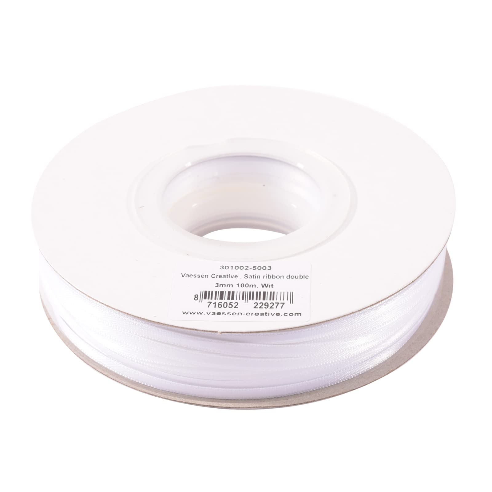 Vaessen Creative Satin Ribbon, White, 3mm x 100m Double-Sided Shine for Card Making, Scrapbooks, Gift Wrapping and Other Craft Projects