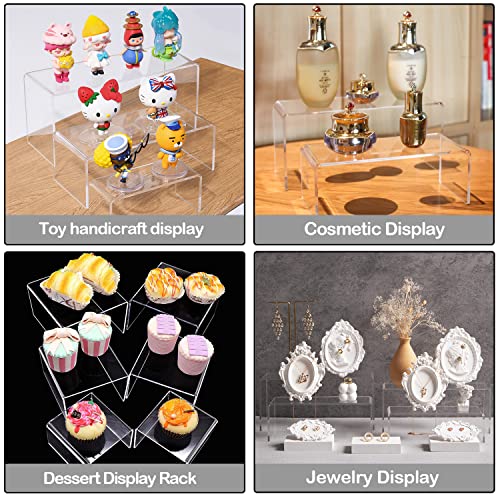 MerryNine 8 PCS Acrylic Risers for Display, 4-Tier Clear Display Stand Risers, multifunction acrylic transparent Pop stand for Cupcakes, Figures, cosmetics, Collectibles Display (Square)