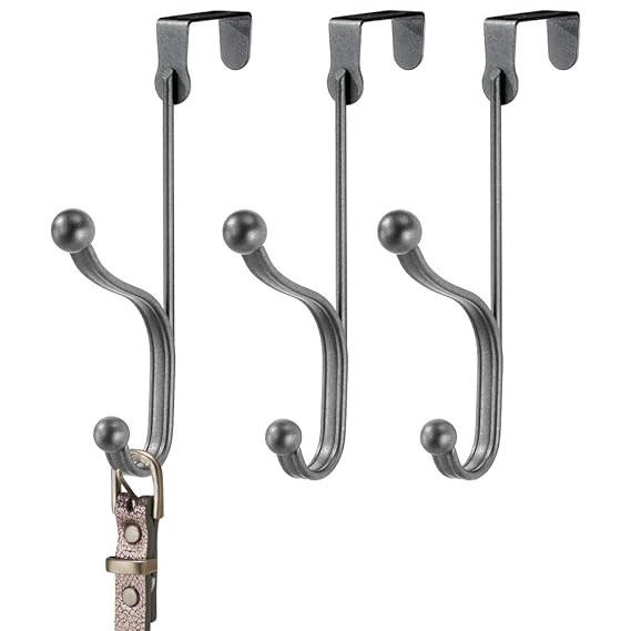 mDesign Set of 3 Metal OverDoor Rack CoatHook for Coats, Jackets, Dressing Gowns or Towels