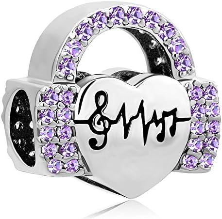 Roy Lopez Music Note Headset Love Music Birthstone Charm Bead Fit Bracelet (Purple)