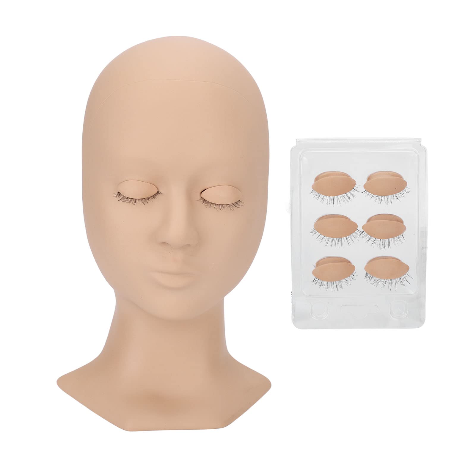 Replaced Eyelids Mannequin Head, Soft Silicone Lifelike Practice Head with Removable Eyelids for Lash Extension & Makeup Training (Single Eye Skin Color B)
