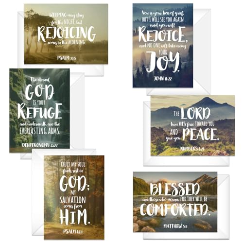 Beautiful Scenery Sympathy Cards / 24 Comforting Bible Verse Cards With Envelopes / 6 Serene Religious Condolence Card Designs / 4 5/8