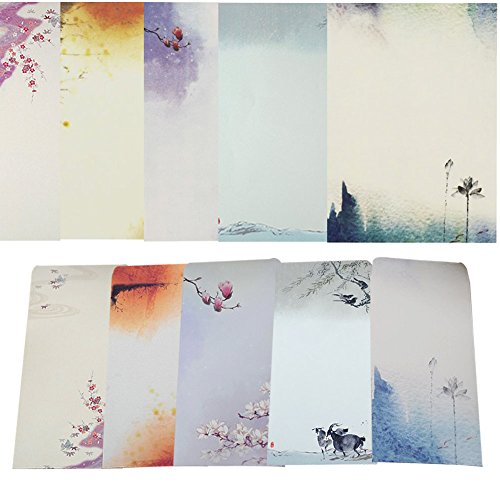 40 Pcs Letter Writing Stationery Paper Letter Set, with 20 Pcs Envelopes, Ink Painting Design Assorted Color (Style 1)