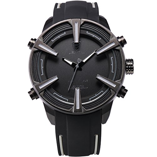 Dogfish Shark - SH388 Men's Quartz Watch Simple Black Dial Day and Date Alarm Silicone Band