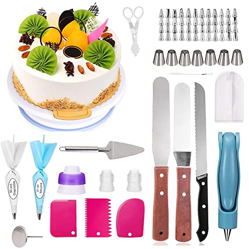 Decorazione Torta Pasticceria Set di Utensili, 174 Pezzi di Utensili da Decorazione per della Pasticceria Professionale, Supporto per Giradischi Rotante, Spatola Liscia, Adatta per Cupcake Dolci