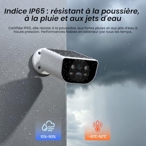 Cinnado 2K Camera Surveillance WiFi Exterieure sans Fil - Camera Exterieur sans Fil Solaire avec Panneau Solaire Intégré, 2.4GHz, Audio Bidirectionnel, Vision Nocturne Couleur, Alerte PIR, IP65