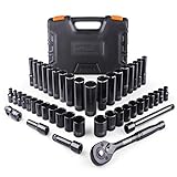 TACKLIFE 46pcs 3/8'' Drive Socket Set, 72-Teeth Ratchet With Metric & SAE Sockets, Upgraded Accessories - SWS2A