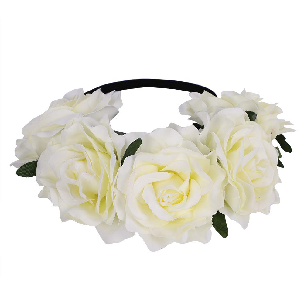 Floral Crown Headband Bridal Flower Garland Hairband Wedding Festival Rose Flower Hair Wreath Headpiece Boho Floral Crown Hair Accessories for Women Girls Festival Wedding Party Decoration Photography