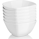 DOWAN Square Salad Bowls Set of 6-27 Oz Porcelain Cereal Bowls, White Serving Bowl Set for Soup Ice Cream Dessert, Bowls for