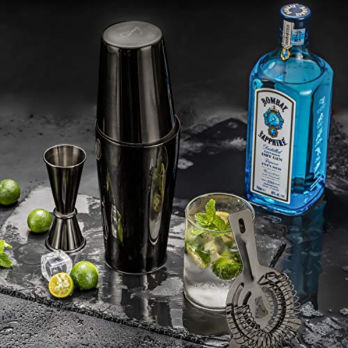 Soing Black Cocktail Shaker Boston Shaker Set,Stainless Steel Bartender