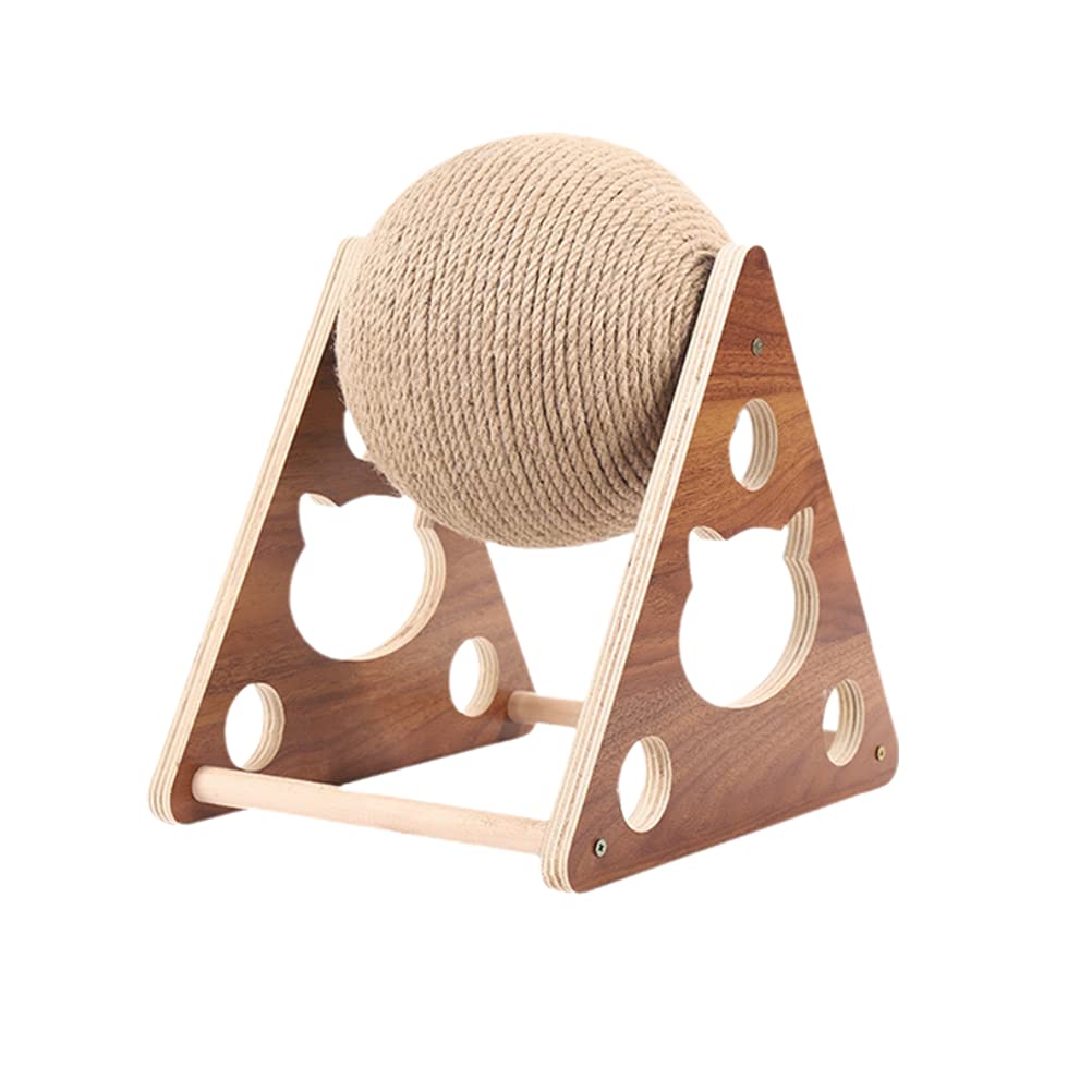 Prevessel Cat Scratcher Toy with Sisal Ball, Cat Climbing Frame Pet Toy, Wood Cat Scratch Toy with Ball, Interactive Cat Scratcher Ball Toy for Indoor Large Cats to Grind Claws