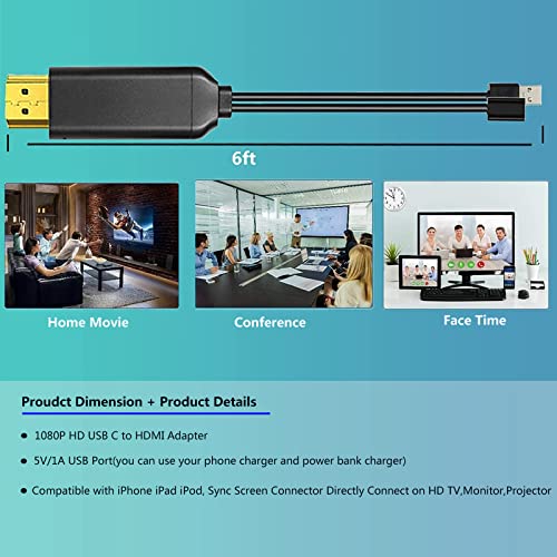 USB to HDMI Cables Adapter with Charging Port,1080P iPhone to HDMI