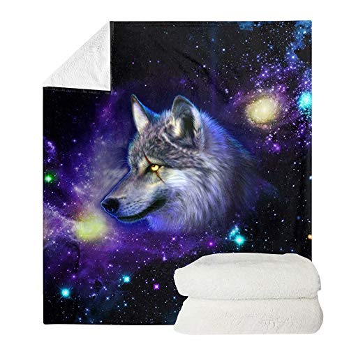 chaqlin Animal Galaxy Wolf Pattern Fleece Blanket Super Soft Blanket Bed Warm Blanket Couch Blanket for All Season, for Office Sofa Chair Bedding Couch outdoor Traveling Camping Blankets — image 1