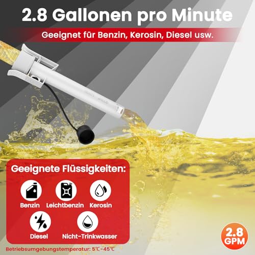 Fuel Transfer Pump with Auto Stop Sensor, Electric Petrol Pump with 4 Size Adapter, Multifunctional Diesel Pump Fuel Pump for Canister Petrol, Oil, Tractor, Generator, Lawn Mower - Red