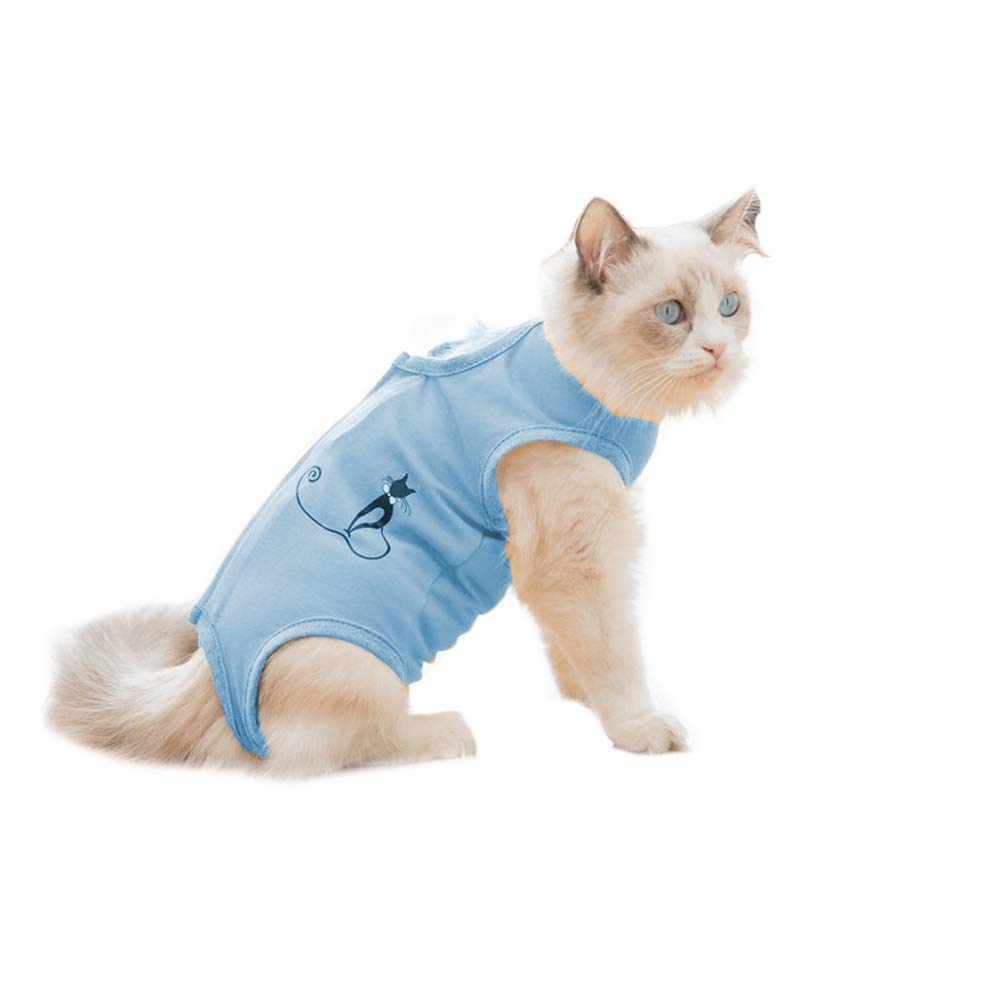 Pet Cat Recovery Suit, Abdominal Wounds or Skin Diseases Costume Suit Surgical Clothes for After Surgery Wear (M:Blue)