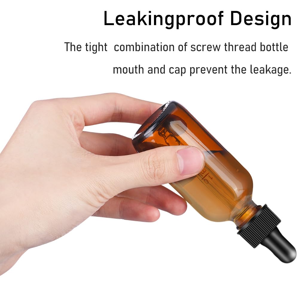 Bumobum Dropper Bottle 2 oz, 2 pack Amber Glass Eye Dropper Bottles with Labels and Funnel, Tincture Bottle with Measured Dropper - Leakproof Essential Oils Bottles for Health, Personal Care & Beauty