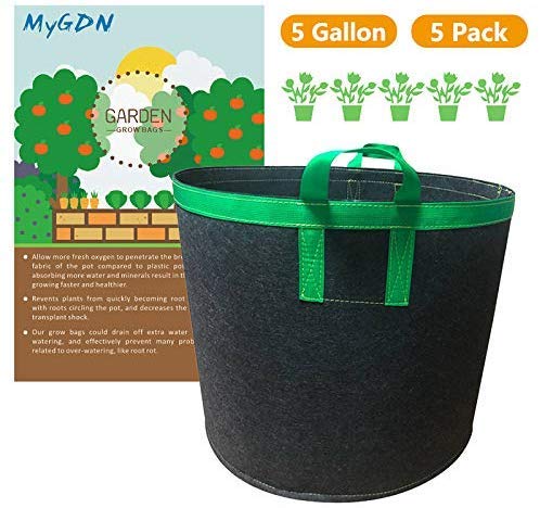 MyGDN 5 Gallon Fabric Grow Bags(5 Pack) Heavy Duty Thickened Nonwoven Fabric Pots Grow Bags Fabric Containers with Handles for Potato, Vegetables, Flower Growing