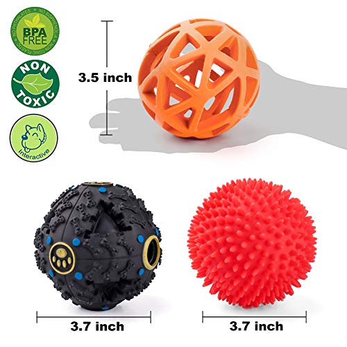 3 Pack Dog IQ Treat Ball, Interactive Food Treat Dispensing Dog Toys, Non-Toxic Natural Rubber Dog Chew Toys, Increases Mental Stimulation