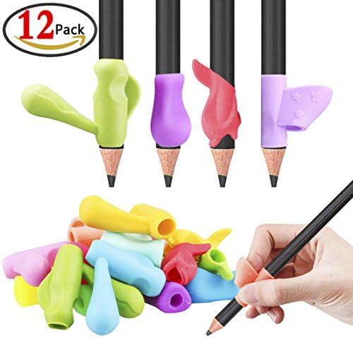 KeNeer 12Pack Pencil Grips - Ergonomic Writing Aid for Righties and Lefties - Pencil Holder Help Kids Correct Writing Posture - (4 Types)