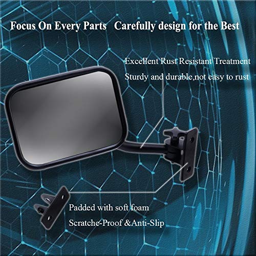 AutoMotor A Pair 7 INCH Rectangular Off Road Barricade Adventure Mirrors, doorless Off Side Rear View Mirror for 2007-2017 Jeep Wrangler JK JKU TJ Door Off Mirrors doorless Mirrors Black Accessories