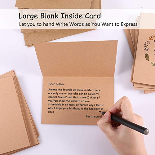 36 Bulk Thank You Cards, 6 Designs of Brown Assorted Thanks Notes Thank U Greeting Note Card Set Blank Inside with Brown Kraft Paper Envelopes and Stickers for Business Wedding Graduation Baby Shower - Thumbnail 4