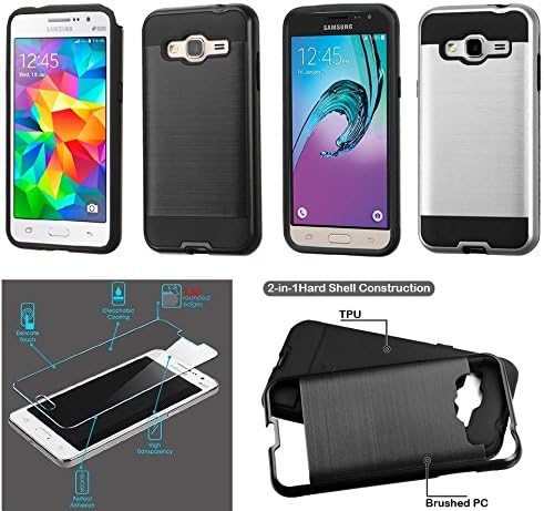 [ NP ARMOR ] Premium Tempered GLASS Screen Guard Protector + MET Phone Case Cover For Samsung Galaxy Grand Prime / SM-G530H / G530 / G5308W / G530T / G530T1 / S920C / S920L (BLACK Met)