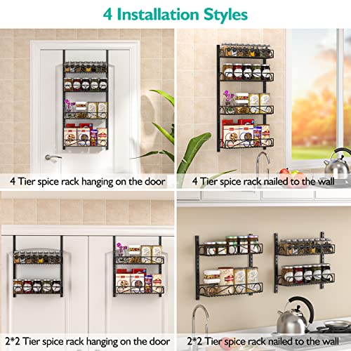 YASONIC Over The Door Pantry Organizer, 4Tier Adjustable Spice Rack