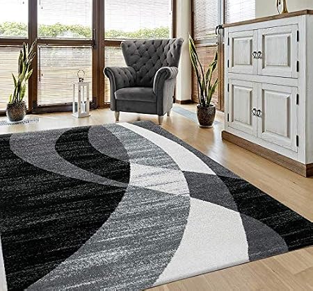 Vimoda Teppich Design Schwarz Grau Weiss Kurzflor Streifen Masse