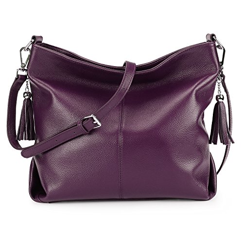 BIG SALE-AINIMOER Womens Leather Vintage Shoulder Bag Ladies Handbags Tote Top-handle Purse Cross Body Bags (Purple) - Thumbnail 4