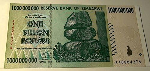Zimbabwe Dollar Bill Money Inflation Record Currency Banknote 1 Billion Dollar by Zimbabwe Central Bank