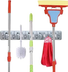 Soporte para escoba y escoba, organizador de escoba montado en la pared