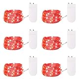 6 Pack Fairy Lights 7 Feet 20 LED Twinkle Lights Battery Operated String Lights Silver Coated Copper Wire Firefly Starry Moon Lights for DIY Wedding Bedroom Indoor Party Decor Halloween Costume (Red)