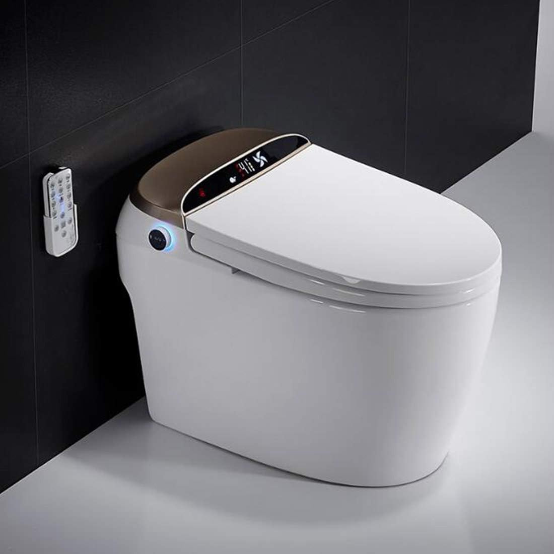 CZP Smart Toilet, One-Piece Electric Smart Bidet Toilet, Multi-Featured Heated Seat LCD Screen And Wireless Romote Control,Gold,pitdistance:400
