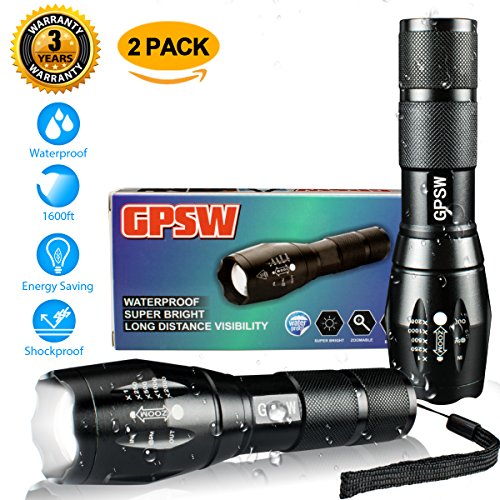 Tactical Flashlight , Waterproof LED Flashlights Outdoor Lighting Torch Portable Zoomable Home Emergency Adjustable Focus Power for Outdoor Camping Hiking Biking ( 2 Pack ) - Thumbnail 7