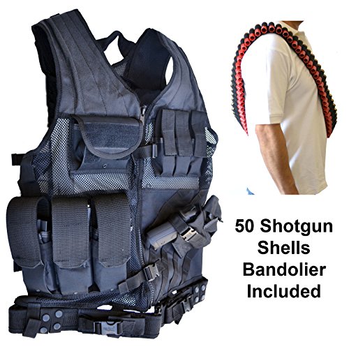 EXPLORER BAGS Tactical Vest with Holster Ammo Pouch Police Law Enforcement Hunting Shooting (Black)