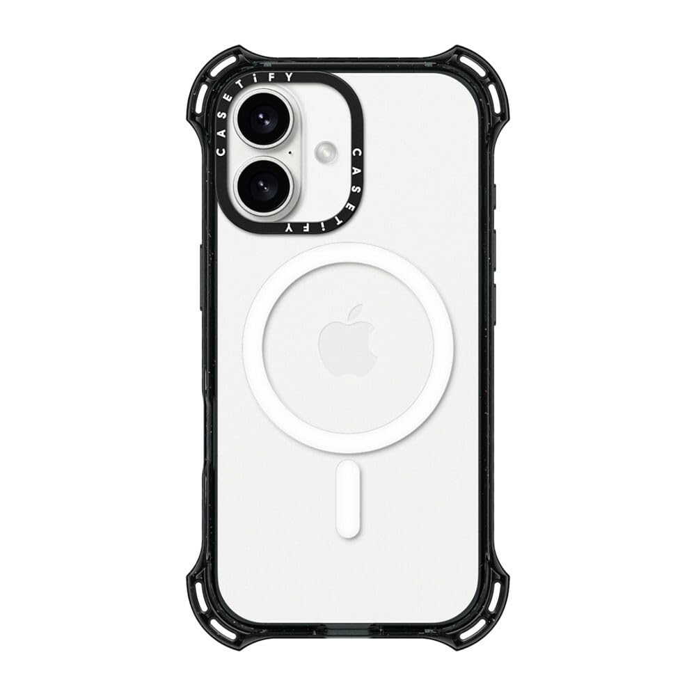 CASETiFY Bounce iPhone 16 Case [Shockproof / 21.3ft. 6X Military Grade Drop Protection/Compatible with Magsafe] - Clear Black