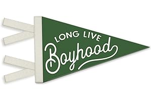NEFMGEG Boy Nursery Room Decor, Long Live Boyhood Wall Felt Pennants Banners Flags, Retro Green Wall Hanging Decor for Kids Toddler Boys Nursery Bedroom Playroom