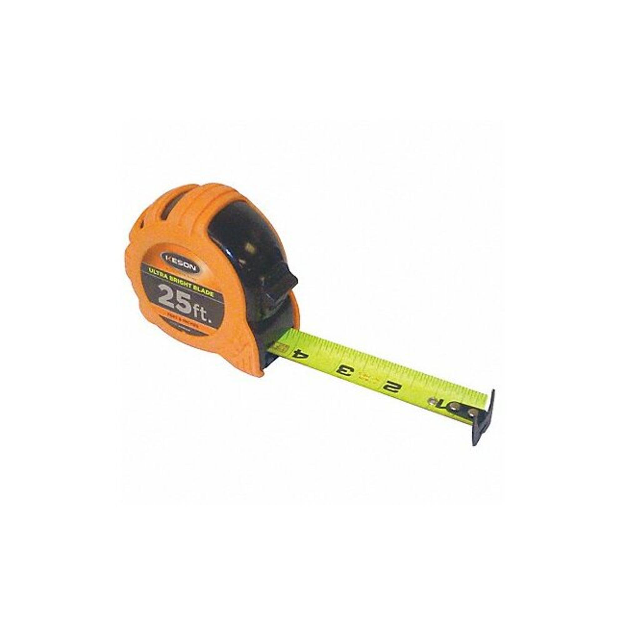 Keson PG1825UB Short Tape Measure with Nylon Coated Ultra Bright Steel Blade (Graduations: ft., in, 1/8), 1-Inch by 25-Foot