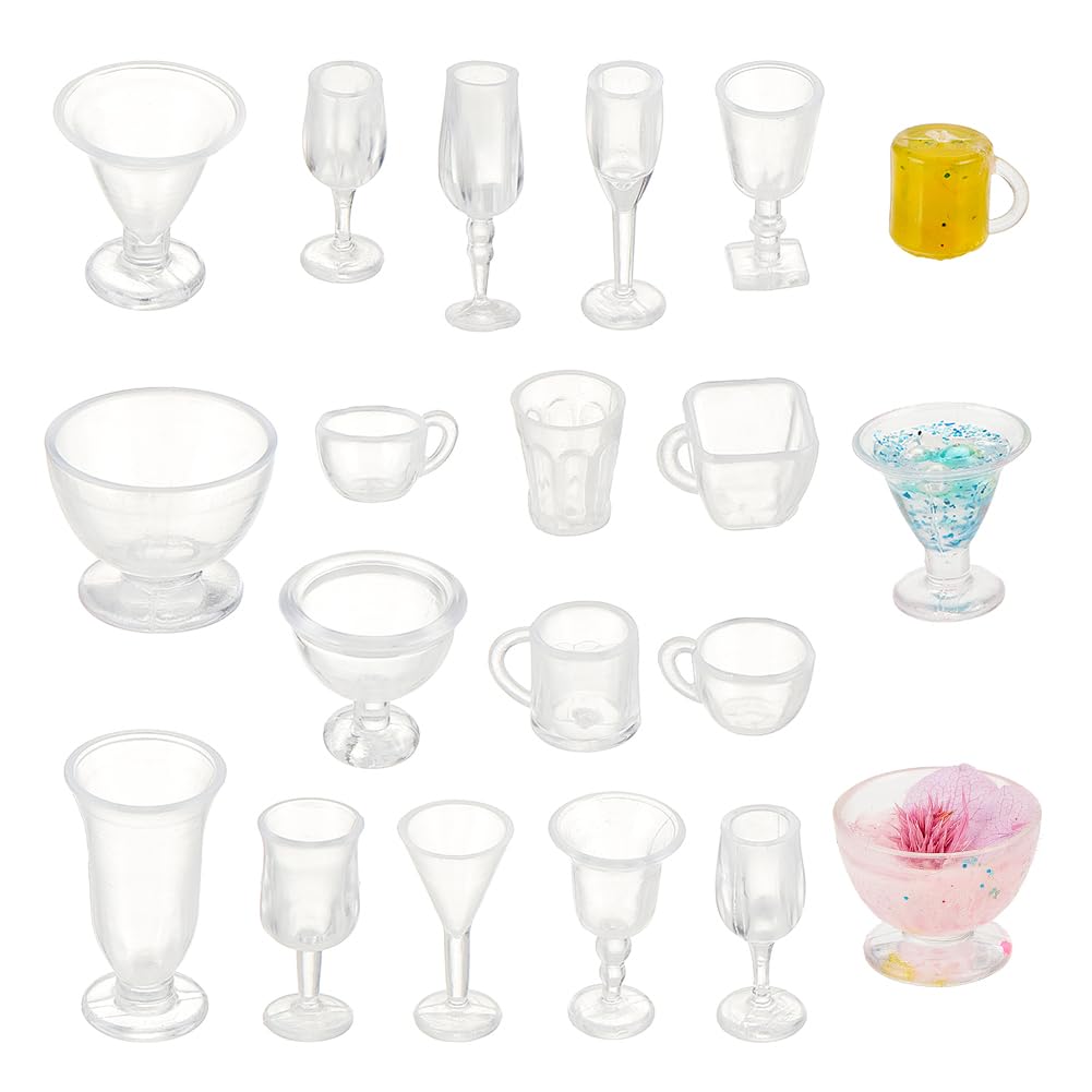 OLYCRAFT 68Pcs/4 Sets Mini Cups Keychain Kit Miniature Plastic Cups Epoxy Resin Casting Kit Mini Sundae Cups Miniature Pendant Charms for Keychain DIY Clay Resin Miniature Ice Cream Cup Jewelry Making