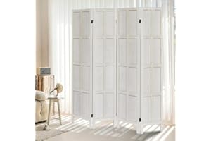 ALeesing 4 Panel Room Divider, 5.6Ft Wood Room Divider and Folding Privacy Screens, Room Divider Wall Freestanding Room Partitions, Room Dividers Screen for Home Office Restaurant Bedroom, White
