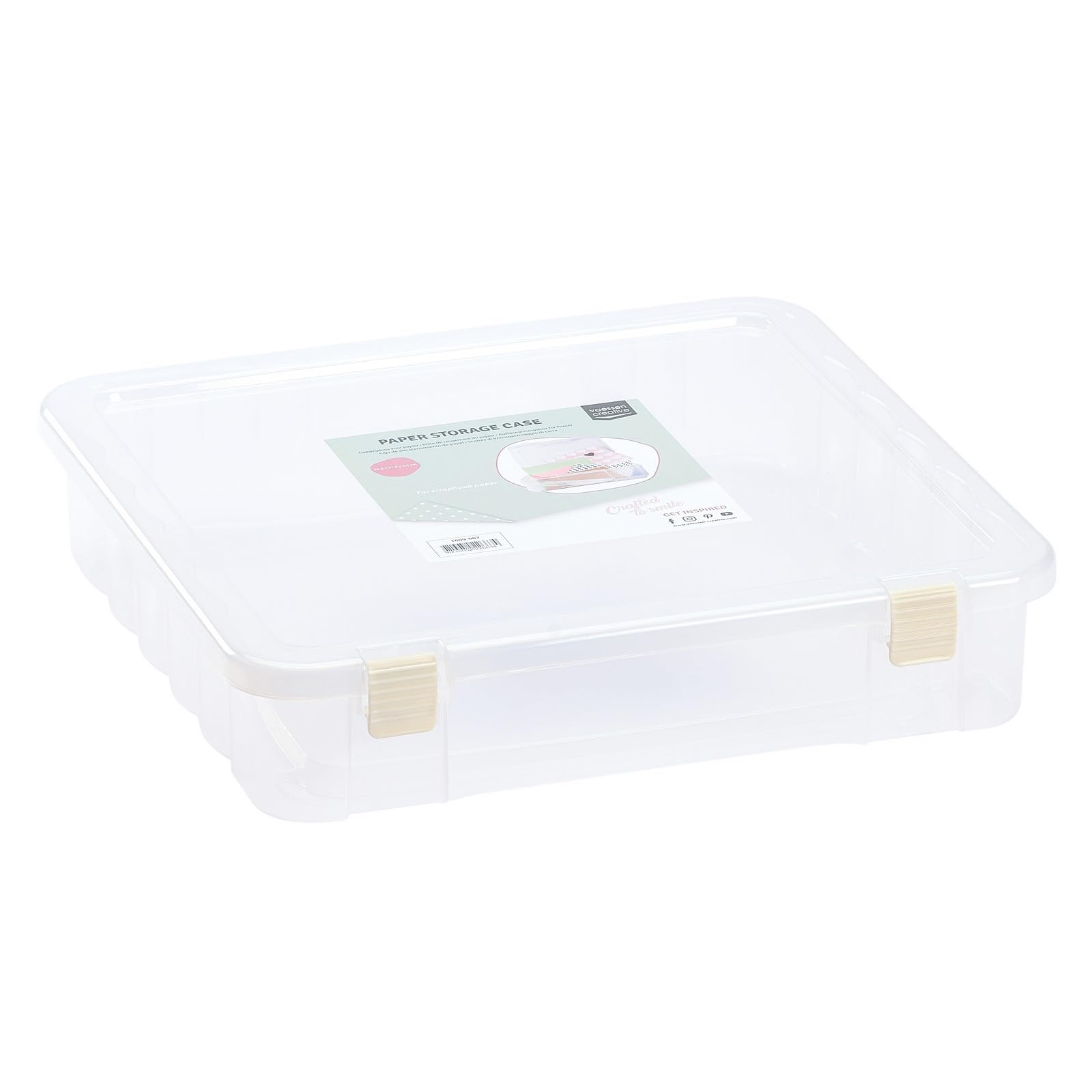 Vaessen Creative Storage Box for Scrapbook Paper 38 x 37 x 9 cm / 15 x 14,6 x 3,5" - Clear Craft Organiser for Cardstock, Photos, Embellishments and Craft Supplies