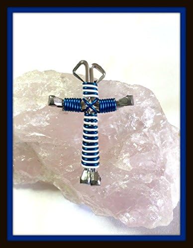 Royal Blue &amp; White Candy Cane Wrapped Disciple's Cross Necklace