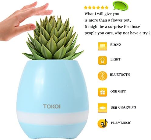 Flower Pots, Music Gifts - A Plant Pot, Music Flower Pot with Crystal Stereo Sound Bluetooth Speaker & NightLight, Make a Sweet Piano Sound by Touching Plants - Funny Gift (sky blue)
