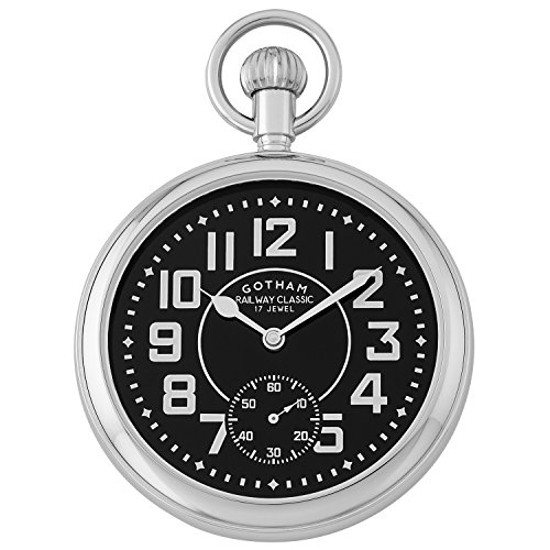 Gotham Men's Stainless Steel Mechanical Hand Wind Railroad Pocket Watch # GWC14102SB