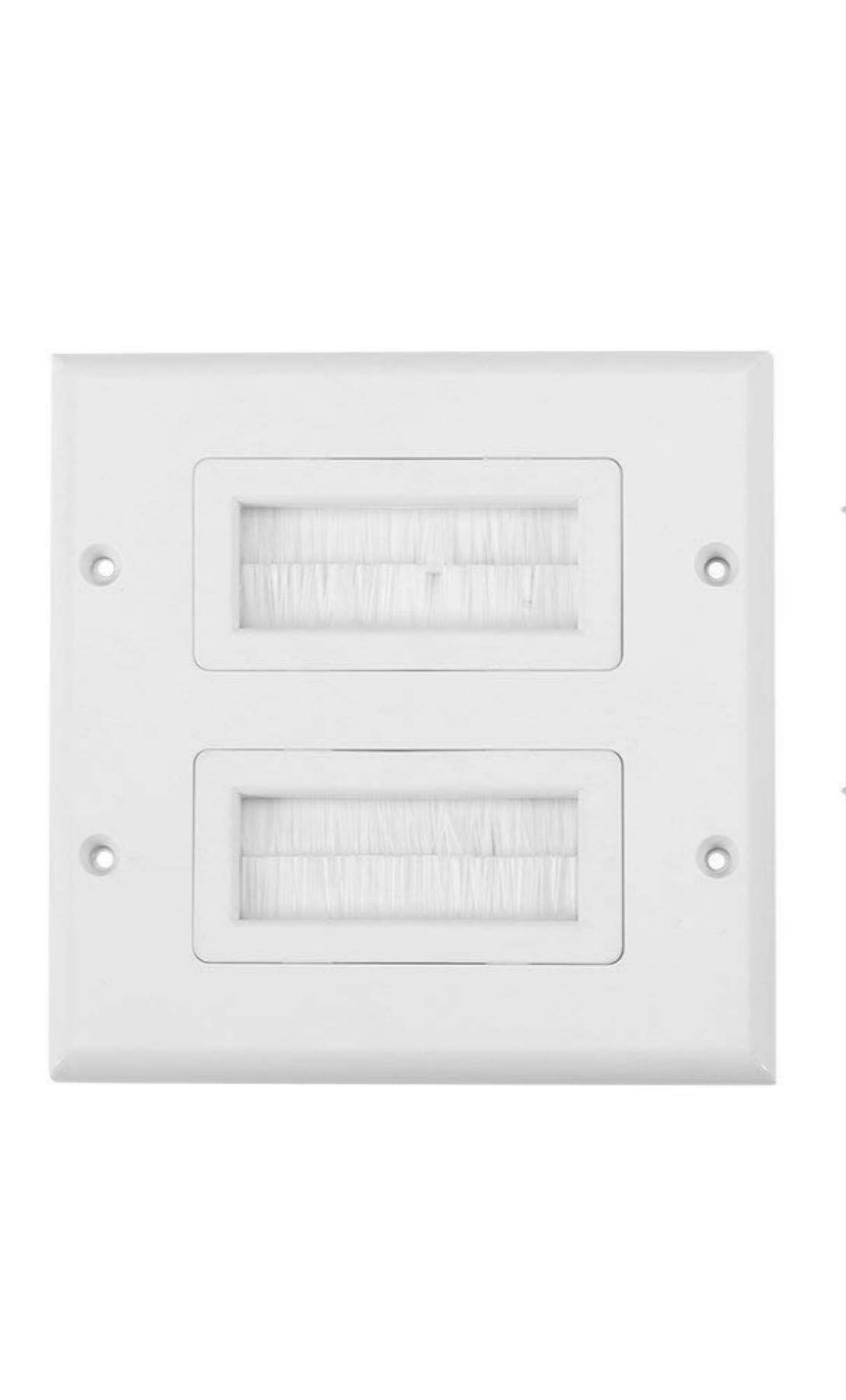 Yosoo Anti-Dust Brushplate Cable Wall Plate Port White Brush Strip Wallplate Insert Outlet Cable Faceplate Mount Multimedia Panel (Style : Double gang)