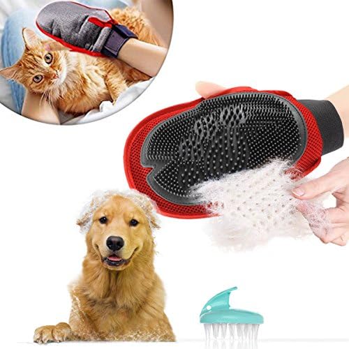 Pet Grooming Glove Bath Brush - Fur Remover - Deshedding Brush - Shedding Glove/Brush for Short and Long Hair Dogs &amp; Cats By LESYPET