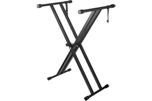Bazayona Piano Keyboard Stand Double X Heavy Duty Keyboard Stand with Locking Straps, 7 Adjustable Heights