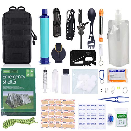 Grullin Kits De Survie D’urgence Gear, 60-en-1 Outdoor Ifak Trauma Pouch Trousses D’outils De Premiers Soins Avec Filtre à Eau, Tente D’urgence Pour Camping Randonnée Pêche, Cadeaux Pour Hommes