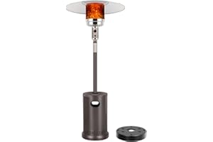 Hykolity 50,000 BTU Patio Heater with Sand Box, Table Design, Double-Layer Stainless Steel Burner, Wheels, Tip-over Protection System, Outdoor Heater for Home and Residential, Brown